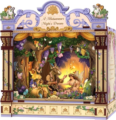 Houten Miniatuurhuis - Doe-het-zelf Kit - Boekenplank Decor - Betoverend Boslandschap - 15 x 12 x 16 cm - Midzomernacht Droom