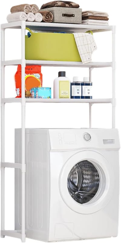 Wasmachine Opbergrek - Badkamer Organizer - Ruimte Besparen - Drie Niveaus Opslag - 63.5x30x154 cm - Wit
