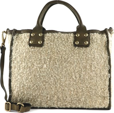CAMPOMAGGI Schoudertas Handtas Shopping Bag Naturale + Oro + T / V.Militare Beige