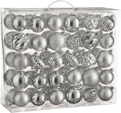 Tree decoration unbreakable silver 60 pieces - d7cm