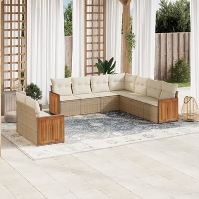 vidaXL - 9-delige - Loungeset - met - kussens - poly - rattan - beige