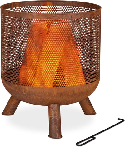 vuurkorf - mesh - roestlook - met pook - 53 x 44 cm - staal - bruin