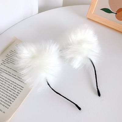 Serre-tête Oreilles de Chat Blanches en Peluche Féminin Moelleux Lave-Visage Mignon Épingle à Cheveux Chat Moelleux Masque Serre-tête Coiffe one size fits all blanc
