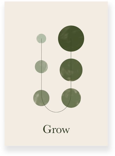 Poster 20x30 cm - Grow - Beige - Groen - Minimalistisch - Japandi - Muurdecoratie - Wanddecoratie