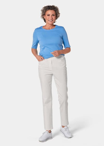 Lichte katoenen broek met elastische band - gebroken wit - Gr. 52 van Goldner Fashion