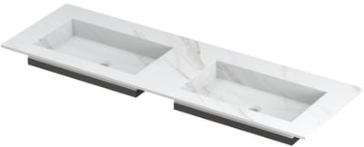 INK Post Wastafel Keramische Slab Envelop Bak Dubbel Zonder Kraangaten - 1400x450x10 mm - Calacatta Mat
