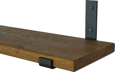 GoudmetHout® Wandplank Industrieel - 100 x 20 cm Muurplank - Donker Eiken Hout - Decoratie Wandrek & Boekenrek - Hangplank Keuken - Wall Shelf + 2 Mat Blanke Plankdragers van Staal
