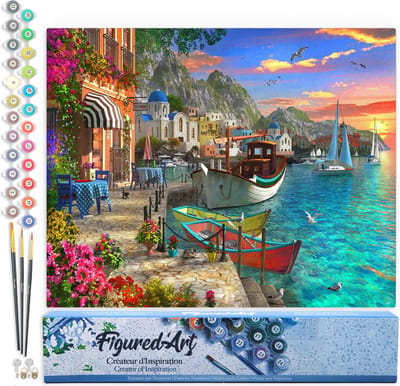 Figured'Art Schilderen op Nummer Volwassenen canvas Bloemrijke haven - Handwerk acrylverf Kit DIY Compleet - 40x50cm zonder frame