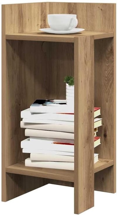 Bijzettafel met plank - Nachtkastje Opbergtafel - Woonkamer Organiseren - Duurzaam Houtmateriaal - 25.5 x 27 x 60 cm - Artisan-eiken