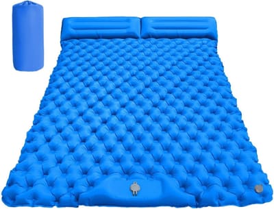 Opblaasbare Slaapmat - Kampeer Kussen - Buiten Slapen - Ingesloten Voetpomp - 190 x 120 x 5 cm - Blauw