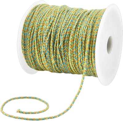 Gevlochten polyester koord 91,44 m in geel en oranje - duurzaam macramékoord voor sieraden en knopen, 2 mm diameter, ideaal voor creatieve DIY-projecten