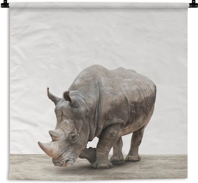 Wandkleed Animalprintshop - Neushoorn dierenprint kinderkamer Wandkleed katoen 90x90 cm - Wandtapijt met foto