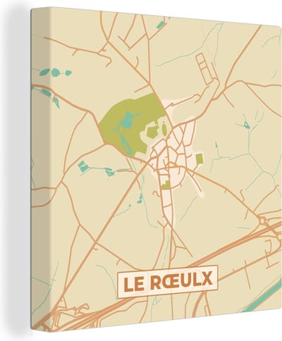 Canvas Schilderij Kaart - Le Roeulx - Plattegrond - België - Stadskaart - 20x20 cm - Wanddecoratie