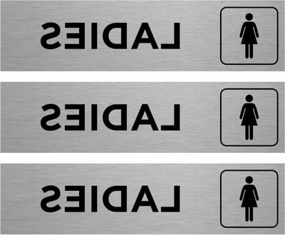 Toiletbord Dames - Symbool Plaat - Locatie Aangeven - Zelfklevende Bevestiging - 200 x 50 mm - Zilver
