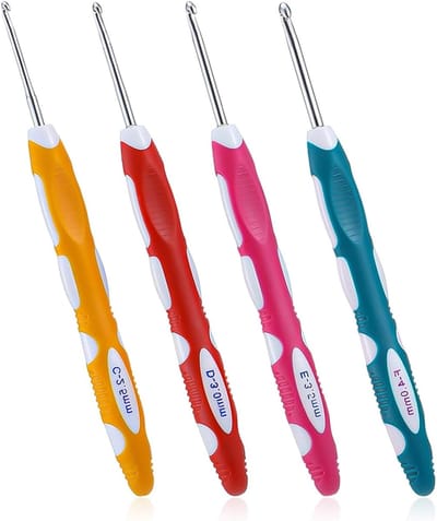 Set van 4 Ergonomische Haaknaalden van RVS met Kleurrijke Siliconen Handvatten voor Beginners - 2.5, 3, 3.5 en 4 mm voor Sjaals en Haakprojecten