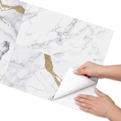Coloray Meubel Wrap Folie - Wit Meubelfolie - 50x100 cm - Plakfolie Meubels Marmeren elegantie - Decoratiefolie Zelfklevend - Minimalist Meubelfolie - Meubelfolie Zelfklevend - Badkamer decoratie - Texturen
