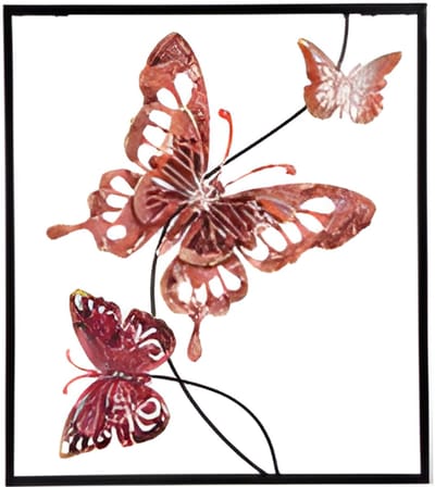 Pro Garden Wanddecoratie vlinder - roze - 43 x 38cm - metaal - metalen frame met vlinders