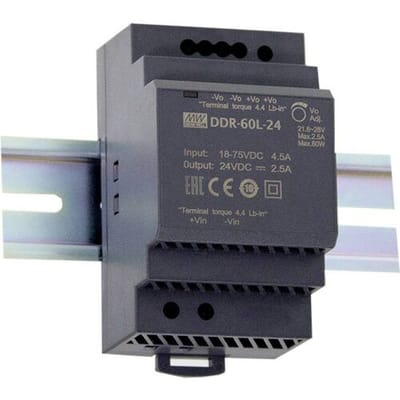 MEAN WELL DDR-60G-24 DIN-rail DC/DC-converter 24 V/DC 2.5 A 60 W Aantal uitgangen:1 x Inhoud 1 stuk(s)