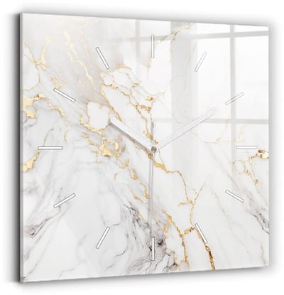 Wallfluent Wandklok - Decoratief marmer Klok met Afbeelding - 30 cm x 30 cm - Wit Wandklok - Witte Handen - Wandklok Zonder Cijfers - Kinder Wandklok Glas - Vierkante Glazen Wandklok - Industrieel Wandklok - Unieke Wandklok