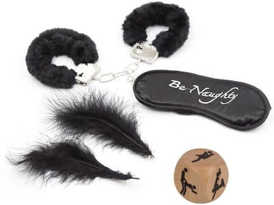 BDSM bondage Set - SM Handboeien - Doe Dobbelsteen - Zweep / Veer / Zweepje - Bondageset - Erotische Blinddoek - Oogmasker - Sex Toys - Seksspeeltjes Voor Koppels - Handcuffs - Bondage Sex Seks - Zwart