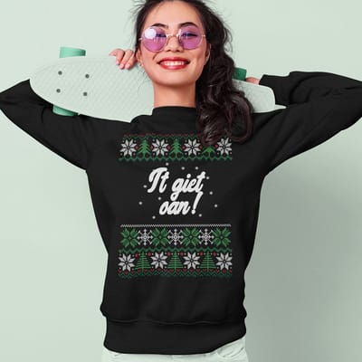 Friese Kersttrui Zwart It Giet Oan - Maat XS - Uniseks Fit - Kerstkleding Voor Dames & Heren