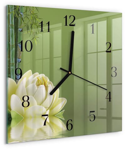 Tulup Wandklok - Lelie Wandklok Glas Met Motief - 30x30 cm - Groente Decoratieve Glazen Klok - Zwarte Handen - Vierkante Wandklok - Wandklok Glas Met Motief - Decoratieve Glazen Klok