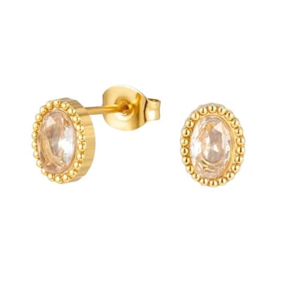 Rvs sieraden - Oorbellen dames-Zirkonia oorbellen goudkleurig - Ovaal