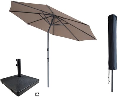 Kopu® Valencia Parasol Rond 300 cm met Beschermhoes en Voet - Taupe