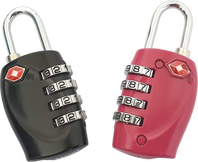 SUNMOOL TSA Kofferslot 4 cijfers - Reisslot - Reis Cijferslot - Cijferhangslot - Hangslot - Bagageslotjes - Slot voor Bagage : Zwart & Rood - 2 Stuks