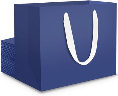 20 Donkerblauwe Kraft Geschenkzakken - Luxe Papieren Tassen met Handvatten - 22x10x18cm - Perfect voor Cadeaus en Feestjes - 230GSM Kwaliteit