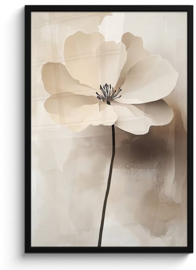 Poster in lijst - Fotolijst 60x90 cm - Posters - Bloem - Beige - Verf - Schaduw - Posterlijst zwart - Decoratie - Wanddecoratie woonkamer - Muurdecoratie slaapkamer