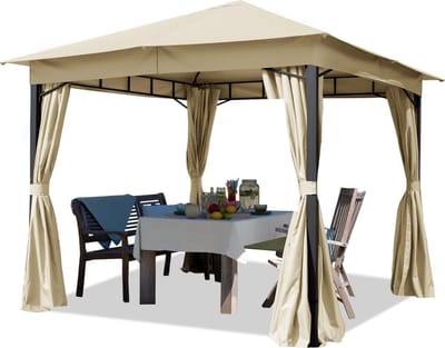 Tuinpaviljoen 3x3 m ca. 180 g/m² dakzeil waterdicht paviljoen 4 zijwanden crème tuintent partytent ca. 6x6 cm profiel