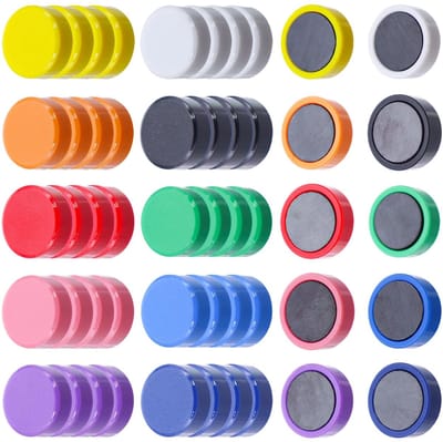 Dailygoods - CONNECTION 50 stuks kleurrijke magneten voor magneetbord, koelkastmagneten, whiteboard, kleine ronde decoratieve magneten, sterk voor kluisjes, foto, school, magneetwand, prikbord (10 kleuren)