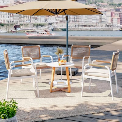 Set van 4 Tuinstoelen inclusief Kussens - Rotan Wicker Balkonstoelen met Metalen Frame - Weerbestendig - Wit & Bruin