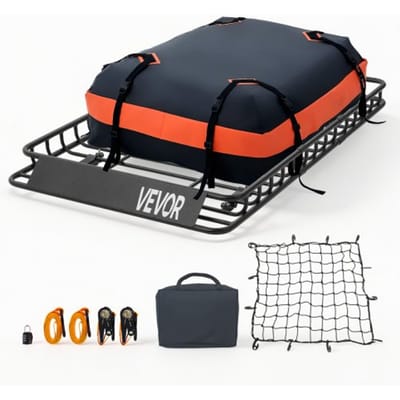 VEVOR Autodakmand 1371 x 864 x 102 mm Dakdragermand (Q195 gelegeerd staal) met waterdichte tas (Oxford) en spanbanden 90,72 kg draagvermogen Dakdrager voor SUV's, vrachtwagens en personenauto's