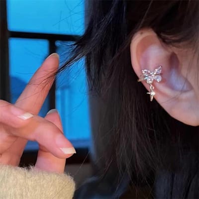 1 pièce couleur argent papillon étoile étoile clip d'oreille ongle d'oreille nouvelles boucles d'oreilles mode pour femmes accessoires conque black