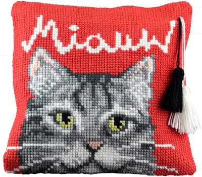 Pako kruissteek kussen borduurpakket - Miauw speels poesje - geprint stramien - 003.400 - DIY kit