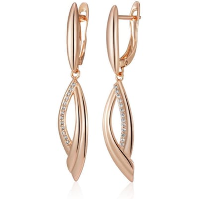 Kienl   Boucle d'oreille pendante longue couleur or rose pour femmes Accessoires en zircon naturel brillant Mariée ethnique Bijoux quotidiens vintage beige