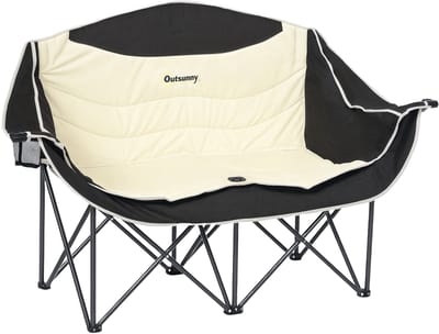 Campingstoel opvouwbaar - voor 2 personen - tot 250 kg - Kaki - met bekerhouder en opbergvak