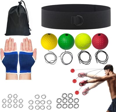 Boksbal Trainingsset - Reflexbal Boksen - Hand-Oog Coördinatie - Verstelbare Hoofdband - 4 Ballen - Multicolor