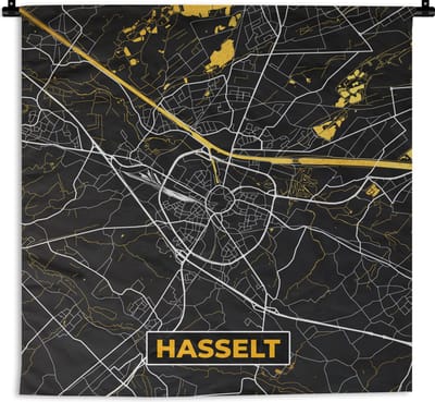 Wandkleed - Wanddoek - Kaart - Goud - Plattegrond - Hasselt - Stadskaart - 180x180 cm - Wandtapijt