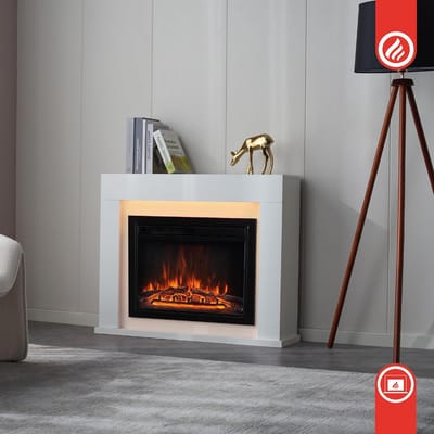 Elektrische Haard 3D – Vrijstaande Design Haard met 3D-Vlammen, LED Omgevingslicht, Verstelbare Thermostaat en Afstandsbediening – Modern Witte Open Haard voor Woonkamer, Slaapkamer & Thuiskantoor