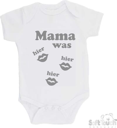 100% katoenen Romper "Mama was hier hier hier" Unisex Katoen Wit/grijs Maat 56/62