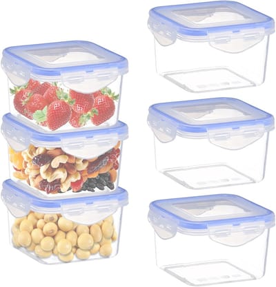Set van 6 Opbergdozen met Deksel, 430 ml, Luchtdicht, Transparant, Voedselopslag, Plastic, Lekvrij en Stapelbaar