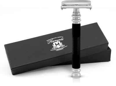 Haryali London Butterfly Safety Razor voor mannen en vrouwen - Metallic Double Edge Razor - Smart Grip - Herbruikbaar scheermes - Zwart - Past op alle DE-mesjes