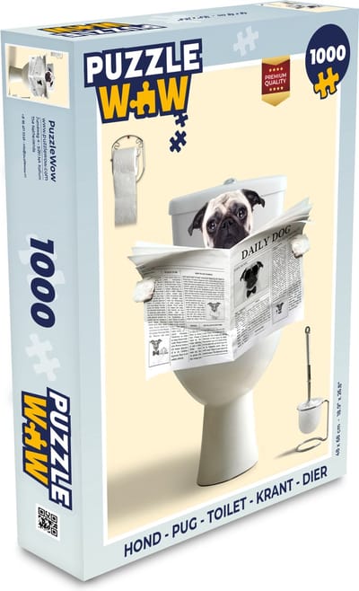 Puzzel Hond - Pug - Toilet - Krant - Dier - Legpuzzel - Puzzel 1000 stukjes volwassenen