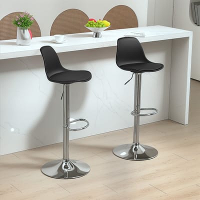 REDOM - Barkrukken Set Van 2 - Verstelbaar En Draaibaar - Modern - Keuken Of Huisbar - Imitatieleer En Staal - Zwart - 42 × 38 × 82-104 cm