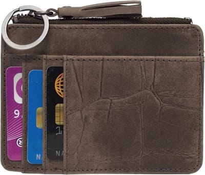 Pasjeshouder - Pasjeshouder Donkerbruin Leer Met Kroko Print – Leren Pasjeshouder – Creditcardhouder - Compact Model