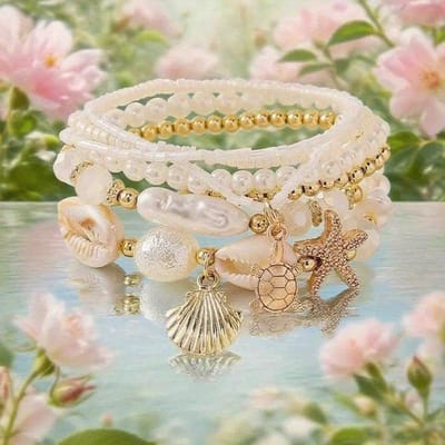 7 stuks/set Schelpen, Parelkralen Gelaagde Armband Set, Ndom Schelppatronen, Geweldig Cadeau-idee, Helende Kristallen Armband voor Spirituele Energie Healing White veelkleurig