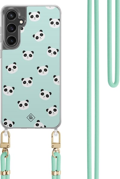 Casimoda® hoesje met koord - Geschikt voor Samsung S24 FE - Panda Print - Afneembaar koord - TPU/polycarbonaat - Mint